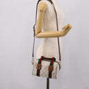 GUCCI GG Canvas Web Sherry Line Hand Bag 2way Green Gold 856055 Auth BA15763M-22