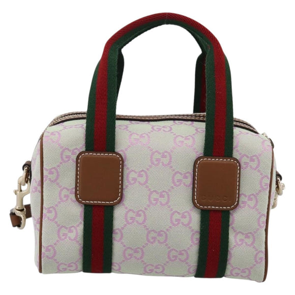 GUCCI GG Canvas Web Sherry Line Hand Bag 2way Green Gold 856055 Auth BA15763M