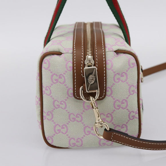 GUCCI GG Canvas Web Sherry Line Hand Bag 2way Green Gold 856055 Auth BA15763M