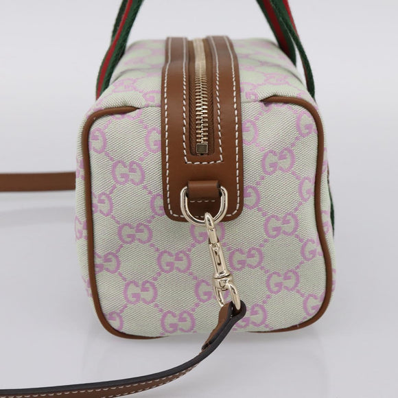 GUCCI GG Canvas Web Sherry Line Hand Bag 2way Green Gold 856055 Auth BA15763M