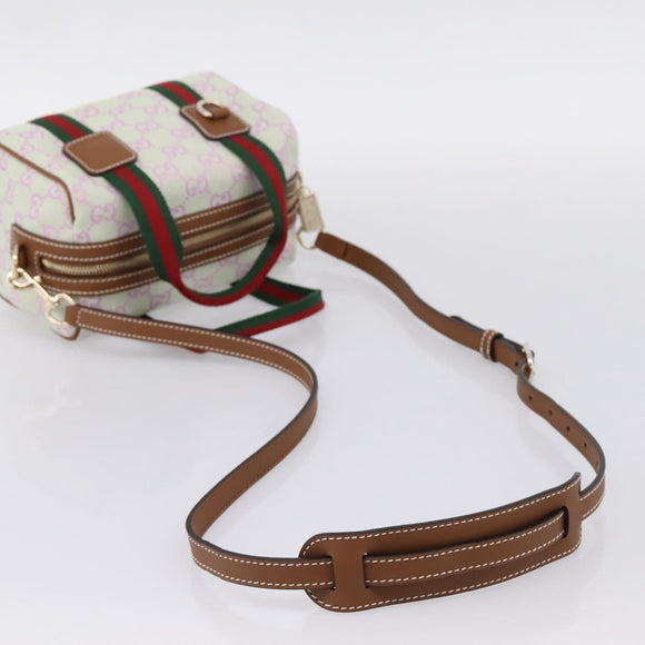 GUCCI GG Canvas Web Sherry Line Hand Bag 2way Green Gold 856055 Auth BA15763M