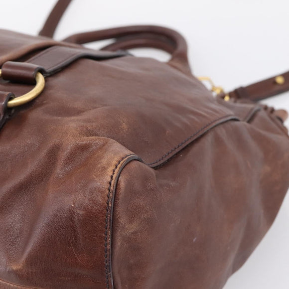 Miu Miu Hand Bag Leather 2way Brown Gold Auth BA15765V