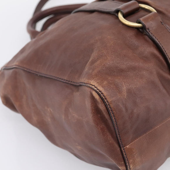 Miu Miu Hand Bag Leather 2way Brown Gold Auth BA15765V