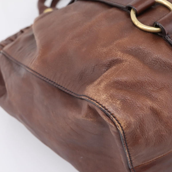 Miu Miu Hand Bag Leather 2way Brown Gold Auth BA15765V