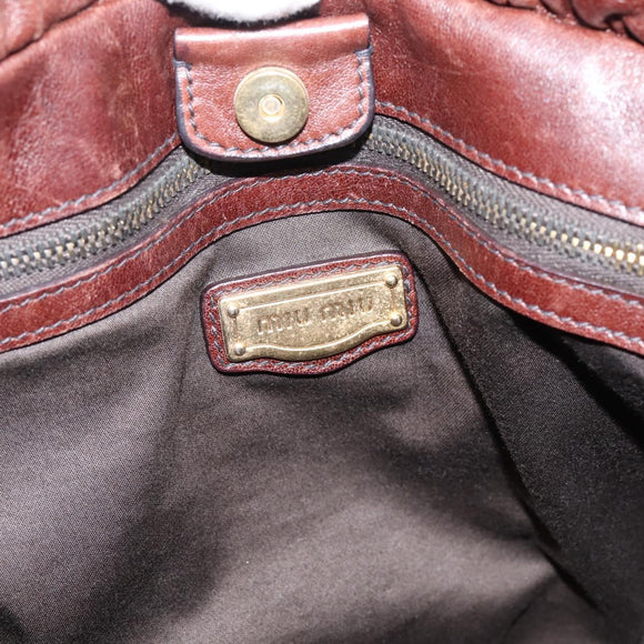 Miu Miu Hand Bag Leather 2way Brown Gold Auth BA15765V