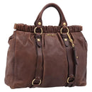 Miu Miu Hand Bag Leather 2way Brown Gold Auth BA15765V-1