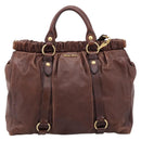 Miu Miu Hand Bag Leather 2way Brown Gold Auth BA15765V-2