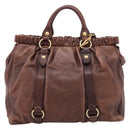 Miu Miu Hand Bag Leather 2way Brown Gold Auth BA15765V-3