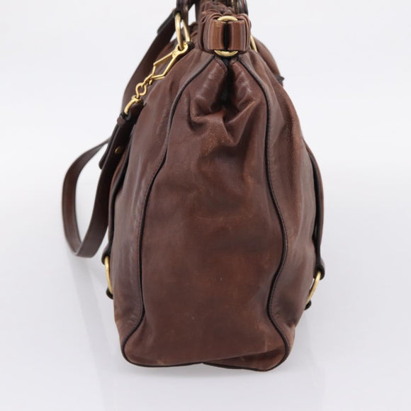 Miu Miu Hand Bag Leather 2way Brown Gold Auth BA15765V