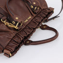 Miu Miu Hand Bag Leather 2way Brown Gold Auth BA15765V-6