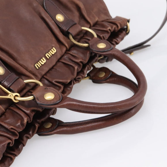 Miu Miu Hand Bag Leather 2way Brown Gold Auth BA15765V