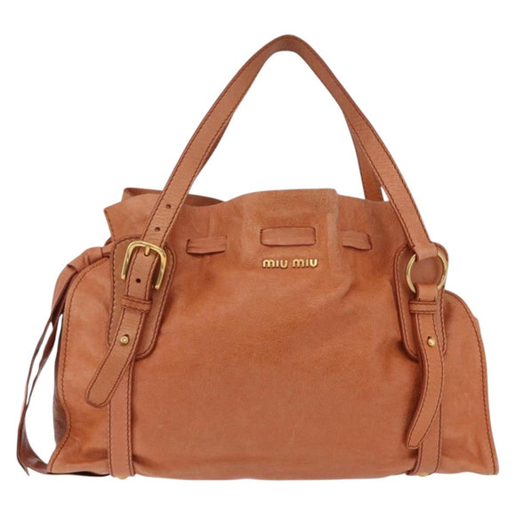 Miu Miu Shoulder Bag Leather Orange Gold Auth BA15766V
