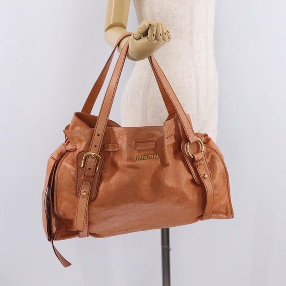 Miu Miu Shoulder Bag Leather Orange Gold Auth BA15766V