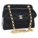 CHANEL Matelasse Chain Shoulder Bag Satin Black Gold CC Auth BA15768SAM-1