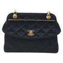 CHANEL Matelasse Chain Shoulder Bag Satin Black Gold CC Auth BA15768SAM-13
