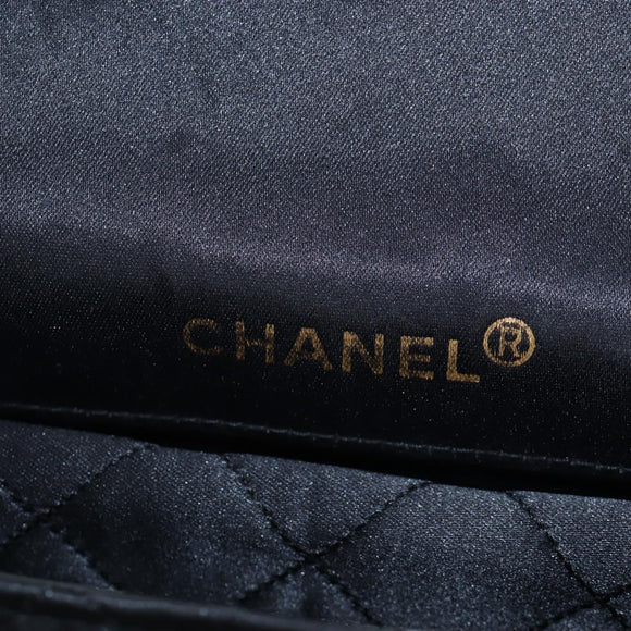 CHANEL Matelasse Chain Shoulder Bag Satin Black Gold CC Auth BA15768SAM
