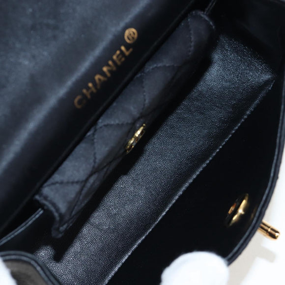 CHANEL Matelasse Chain Shoulder Bag Satin Black Gold CC Auth BA15768SAM