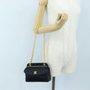 CHANEL Matelasse Chain Shoulder Bag Satin Black Gold CC Auth BA15768SAM-33