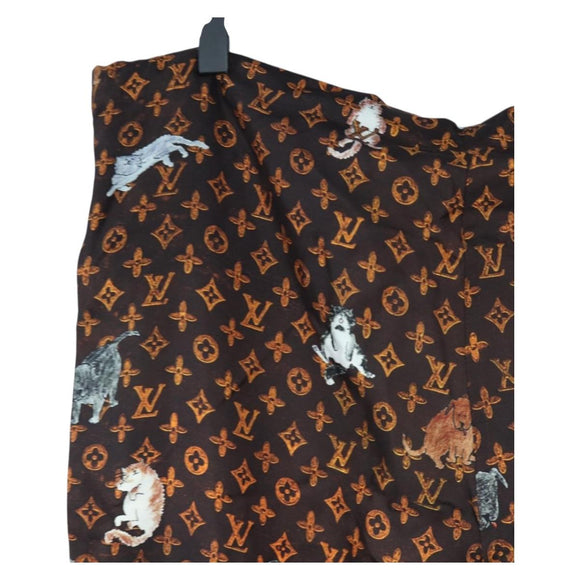 LOUIS VUITTON Catgram Straight Pants Silk 38 Brown LV Auth BA15774SAM