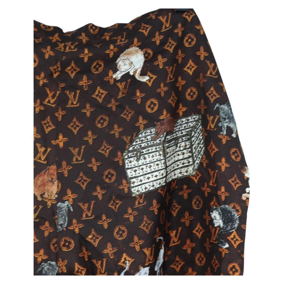 LOUIS VUITTON Catgram Straight Pants Silk 38 Brown LV Auth BA15774SAM