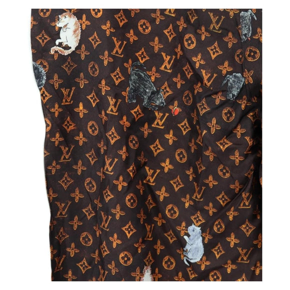 LOUIS VUITTON Catgram Straight Pants Silk 38 Brown LV Auth BA15774SAM