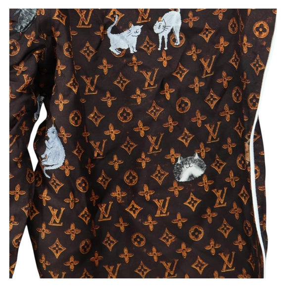 LOUIS VUITTON Catgram Straight Pants Silk 38 Brown LV Auth BA15774SAM