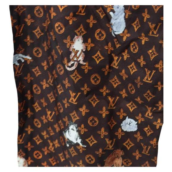 LOUIS VUITTON Catgram Straight Pants Silk 38 Brown LV Auth BA15774SAM