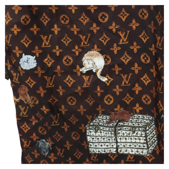 LOUIS VUITTON Catgram Straight Pants Silk 38 Brown LV Auth BA15774SAM