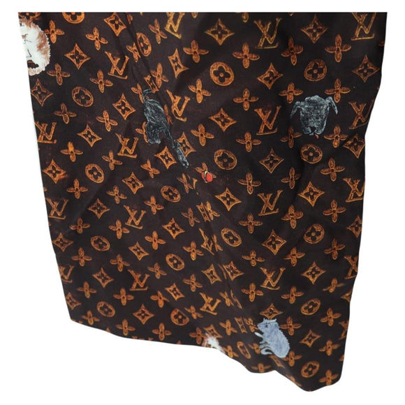LOUIS VUITTON Catgram Straight Pants Silk 38 Brown LV Auth BA15774SAM