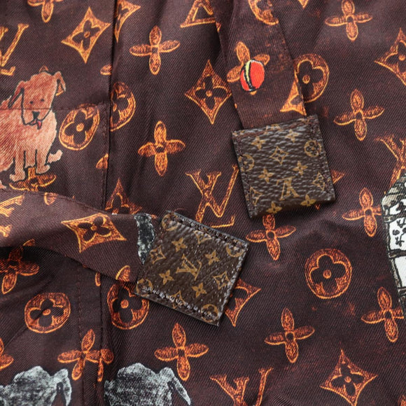 LOUIS VUITTON Catgram Straight Pants Silk 38 Brown LV Auth BA15774SAM