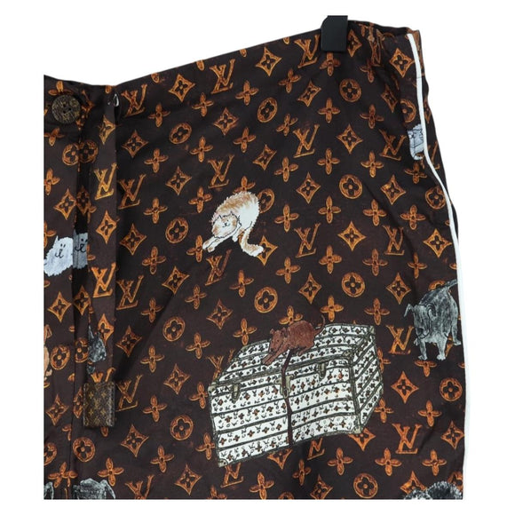 LOUIS VUITTON Catgram Straight Pants Silk 38 Brown LV Auth BA15774SAM