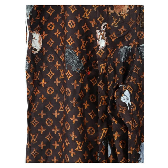LOUIS VUITTON Catgram Straight Pants Silk 38 Brown LV Auth BA15774SAM