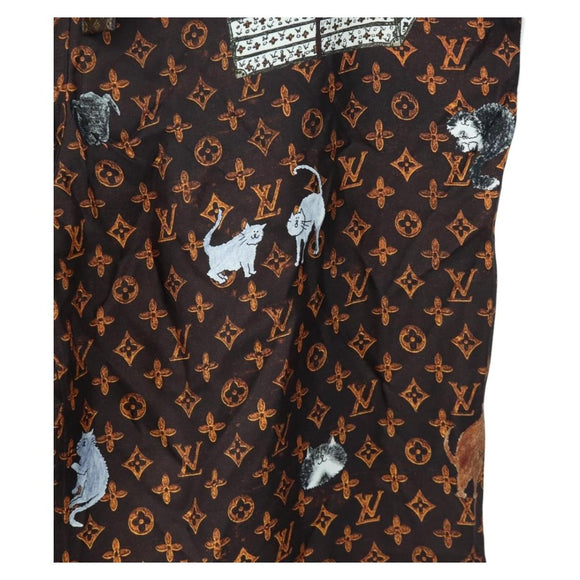 LOUIS VUITTON Catgram Straight Pants Silk 38 Brown LV Auth BA15774SAM