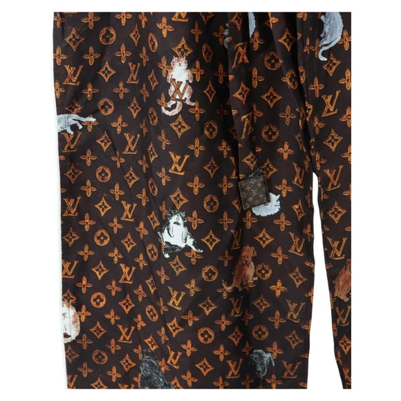 LOUIS VUITTON Catgram Straight Pants Silk 38 Brown LV Auth BA15774SAM