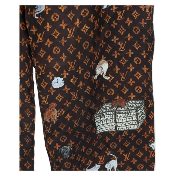LOUIS VUITTON Catgram Straight Pants Silk 38 Brown LV Auth BA15774SAM