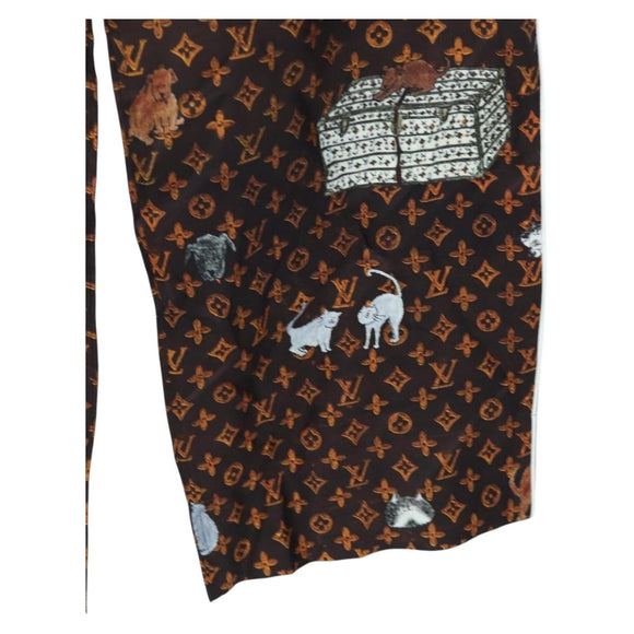 LOUIS VUITTON Catgram Straight Pants Silk 38 Brown LV Auth BA15774SAM