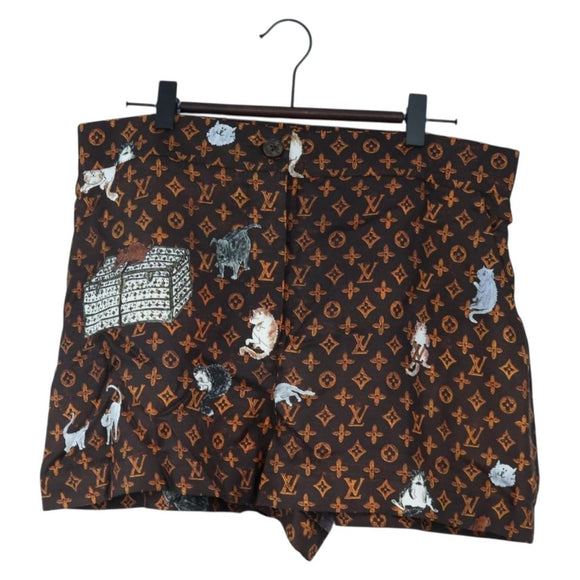 LOUIS VUITTON Catgram Shorts Pants Silk 40 Brown LV Auth BA15775SAM