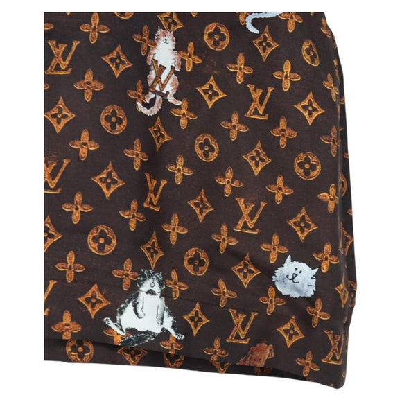 LOUIS VUITTON Catgram Shorts Pants Silk 40 Brown LV Auth BA15775SAM