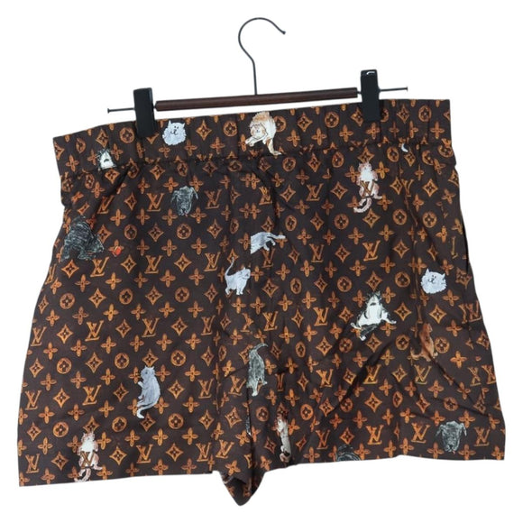 LOUIS VUITTON Catgram Shorts Pants Silk 40 Brown LV Auth BA15775SAM