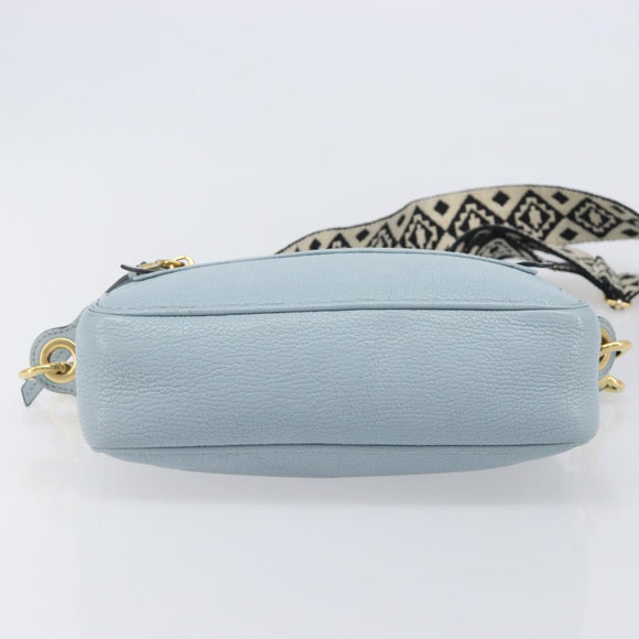 Miu Miu Madras Shoulder Bag Leather Light Blue Gold Auth BA15779