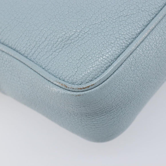 Miu Miu Madras Shoulder Bag Leather Light Blue Gold Auth BA15779