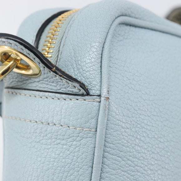 Miu Miu Madras Shoulder Bag Leather Light Blue Gold Auth BA15779