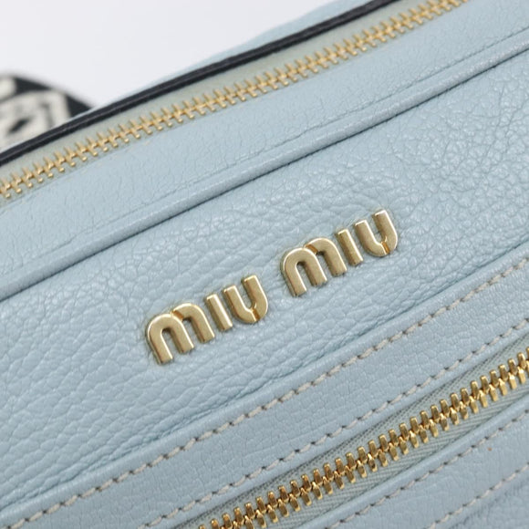 Miu Miu Madras Shoulder Bag Leather Light Blue Gold Auth BA15779