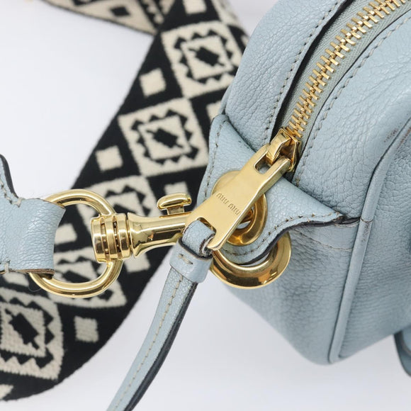 Miu Miu Madras Shoulder Bag Leather Light Blue Gold Auth BA15779