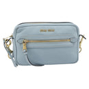 Miu Miu Madras Shoulder Bag Leather Light Blue Gold Auth BA15779-13