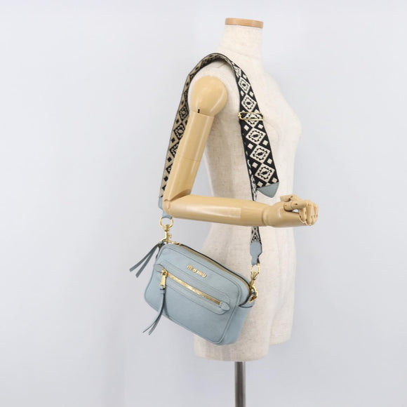 Miu Miu Madras Shoulder Bag Leather Light Blue Gold Auth BA15779