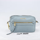 Miu Miu Madras Shoulder Bag Leather Light Blue Gold Auth BA15779-12