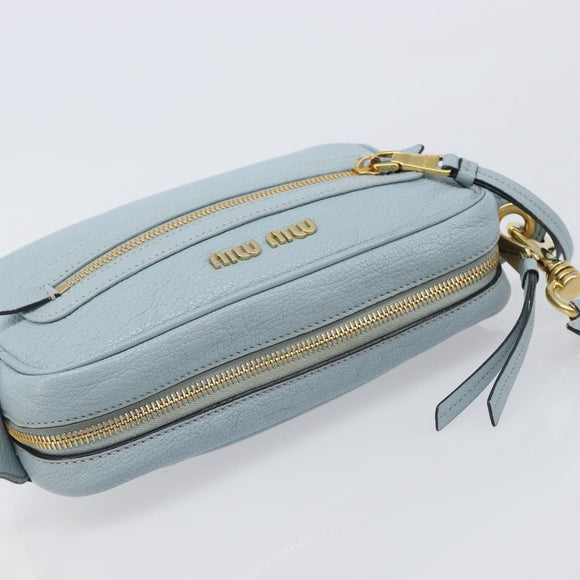 Miu Miu Madras Shoulder Bag Leather Light Blue Gold Auth BA15779