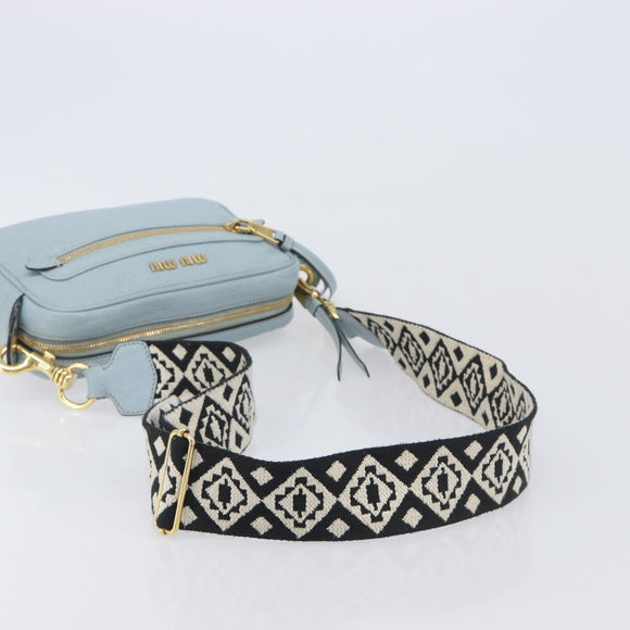 Miu Miu Madras Shoulder Bag Leather Light Blue Gold Auth BA15779