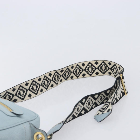 Miu Miu Madras Shoulder Bag Leather Light Blue Gold Auth BA15779